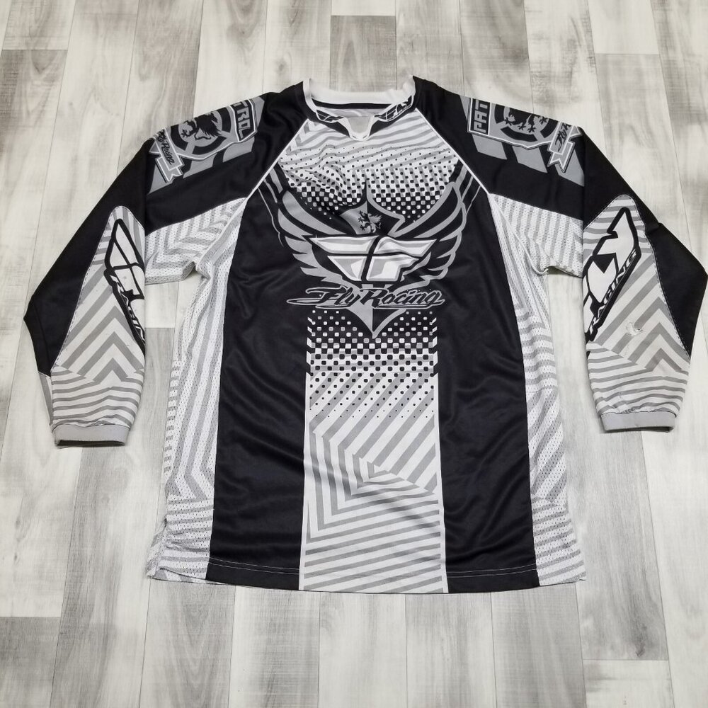✅Fly Racing Shirt Mens M Long Sleeve Patrol Jersey BMX Motocross Dirt Bike *HOLE